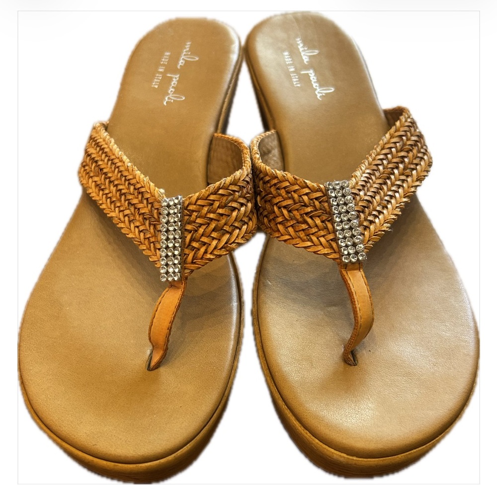 MILA PAOLI Braided Leather Thong Wedge Comfort Sandal, Size 9.5